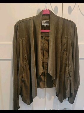 KUT from the Kloth Olive Draped Open Front Jacket L